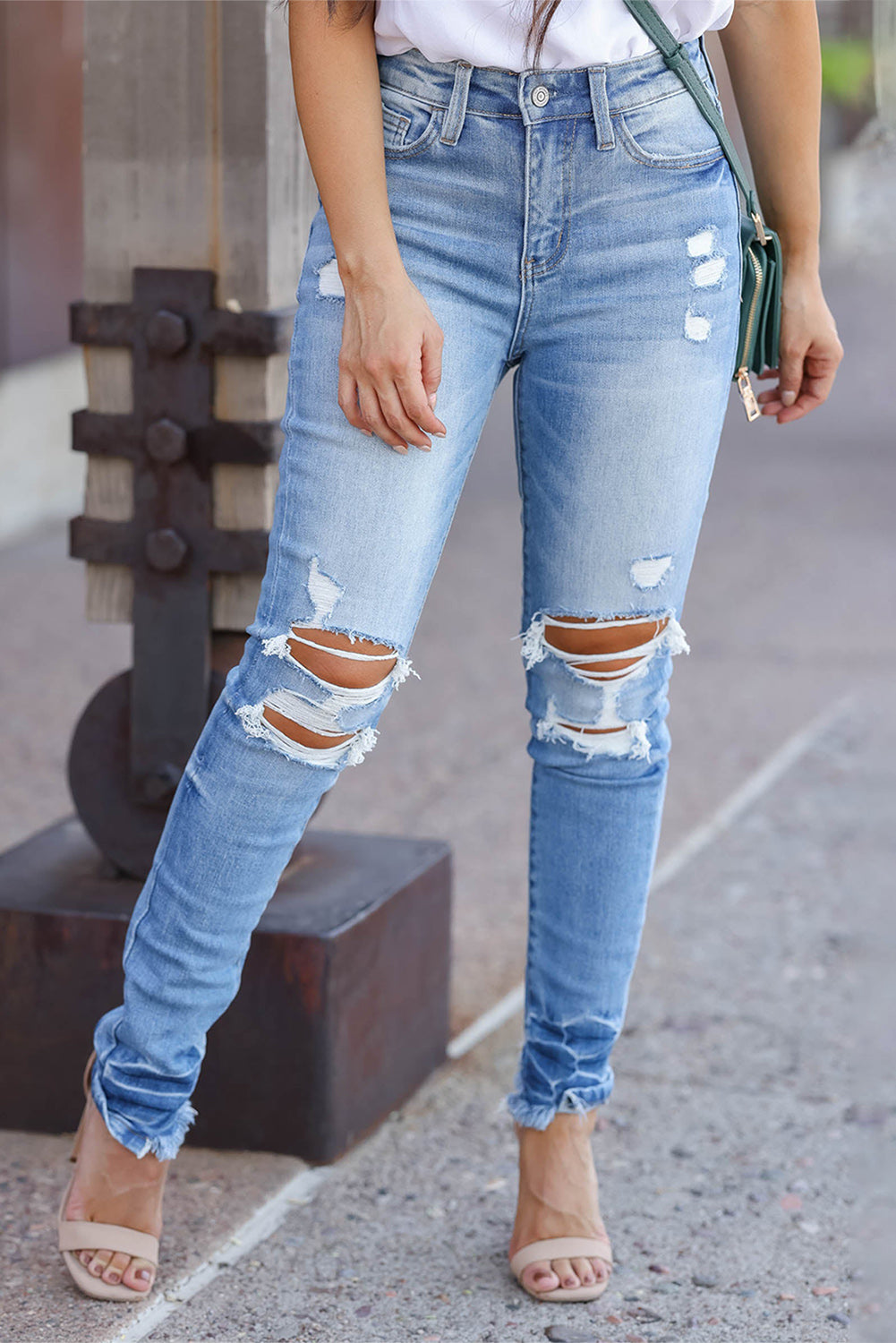 Light Blue Vintage Distressed Ripped Skinny Jeans - Bellisima Clothing Collective