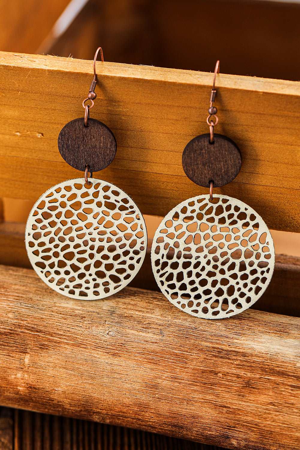 Black Hollow Out Bohemian Wooden Pendant Drop Earrings - Bellisima Clothing Collective