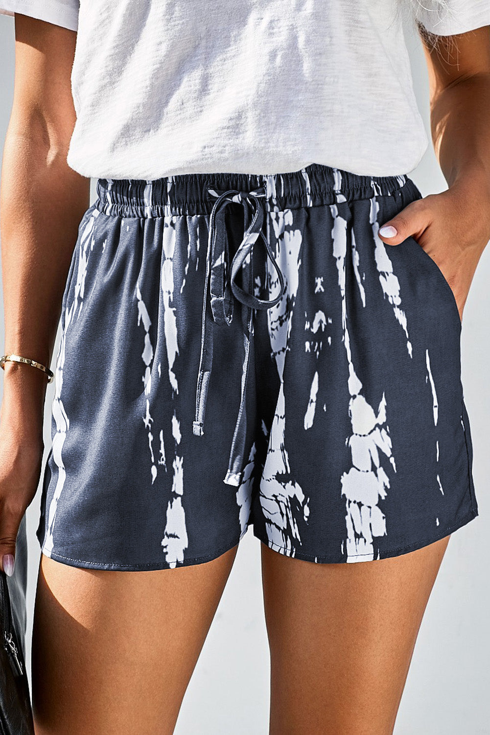 Gray Casual Tie Dye Drawstring Shorts