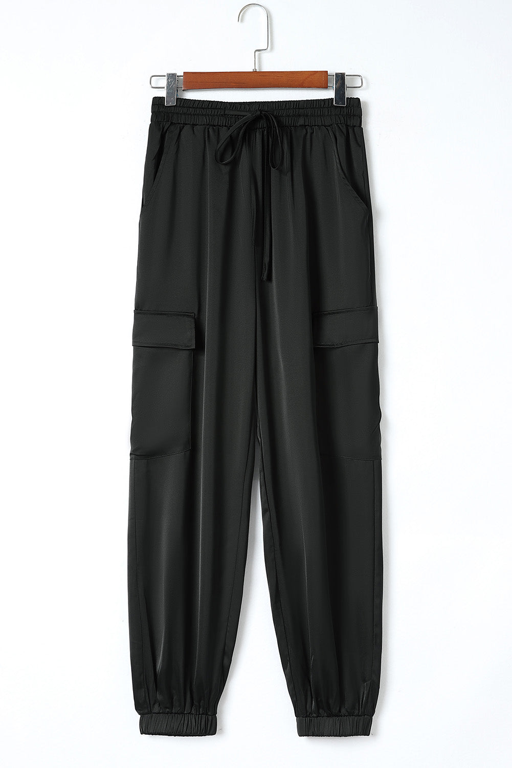 Black Satin Elastic Waist Pants - Bellisima Clothing Collective