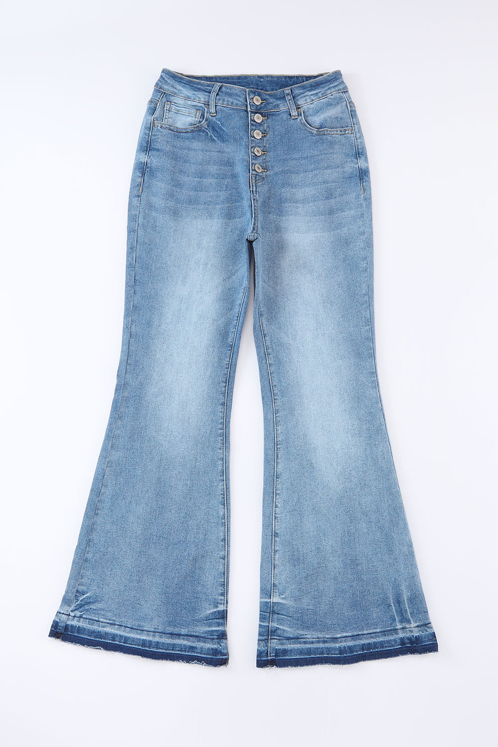Blue Light Wash High Waisted Bell Bottom Jeans - Bellisima Clothing Collective