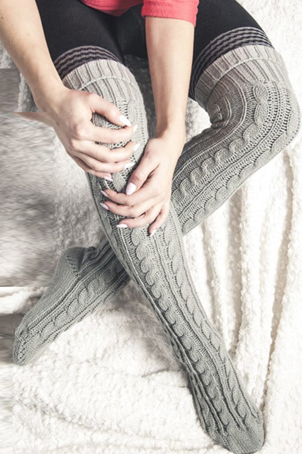 Medium Grey Cable Knit Thigh High Socks - Bellisima Clothing Collective