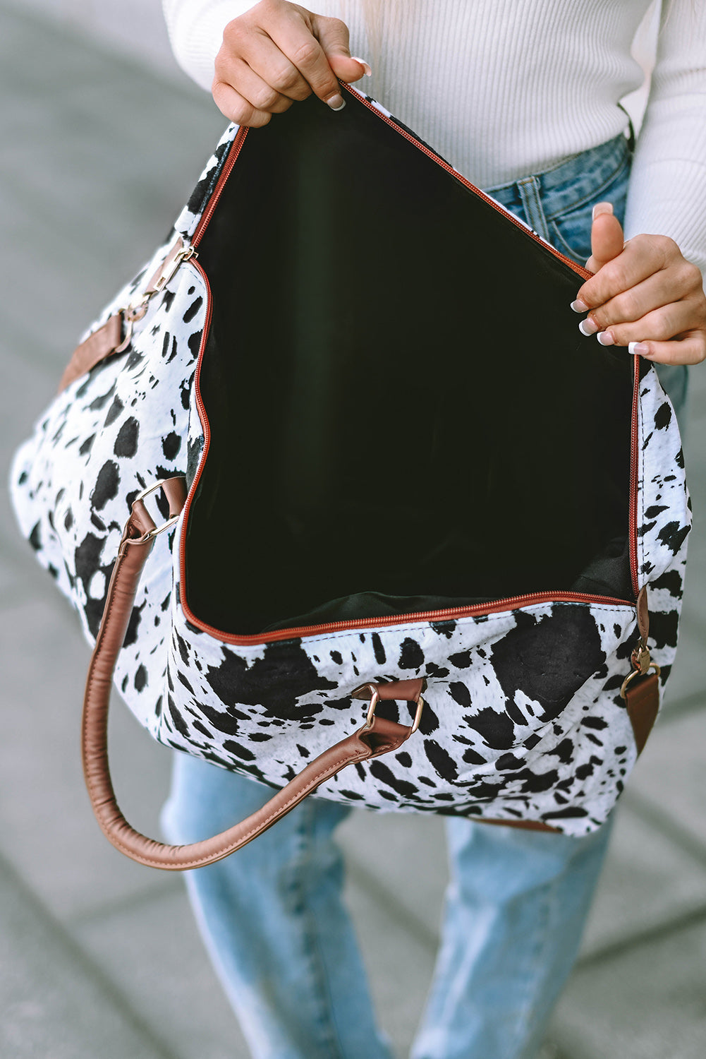 White Animal Spots Printed Leather Tote Bag - Bellisima Clothing Collective