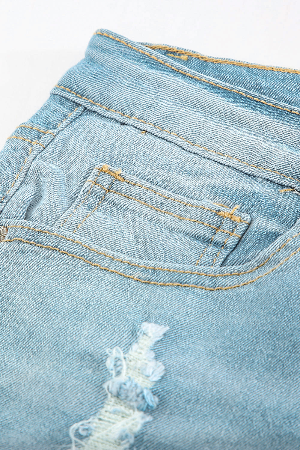 Light Blue Distressed Ripped Denim Bermuda Shorts - Bellisima Clothing Collective