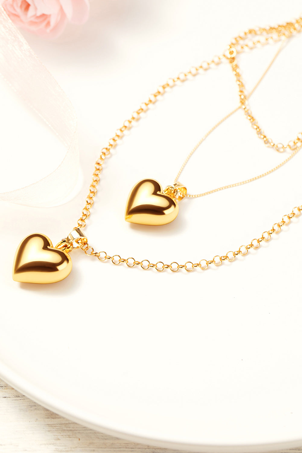 Gold Valentine Multi Layer Heart Shape Pendant Necklace - Bellisima Clothing Collective