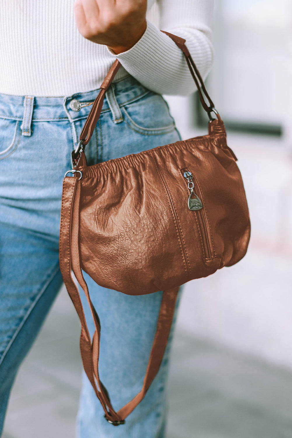 Fiery Red Vintage Leather Pleated Shoulder Bag - Bellisima Clothing Collective