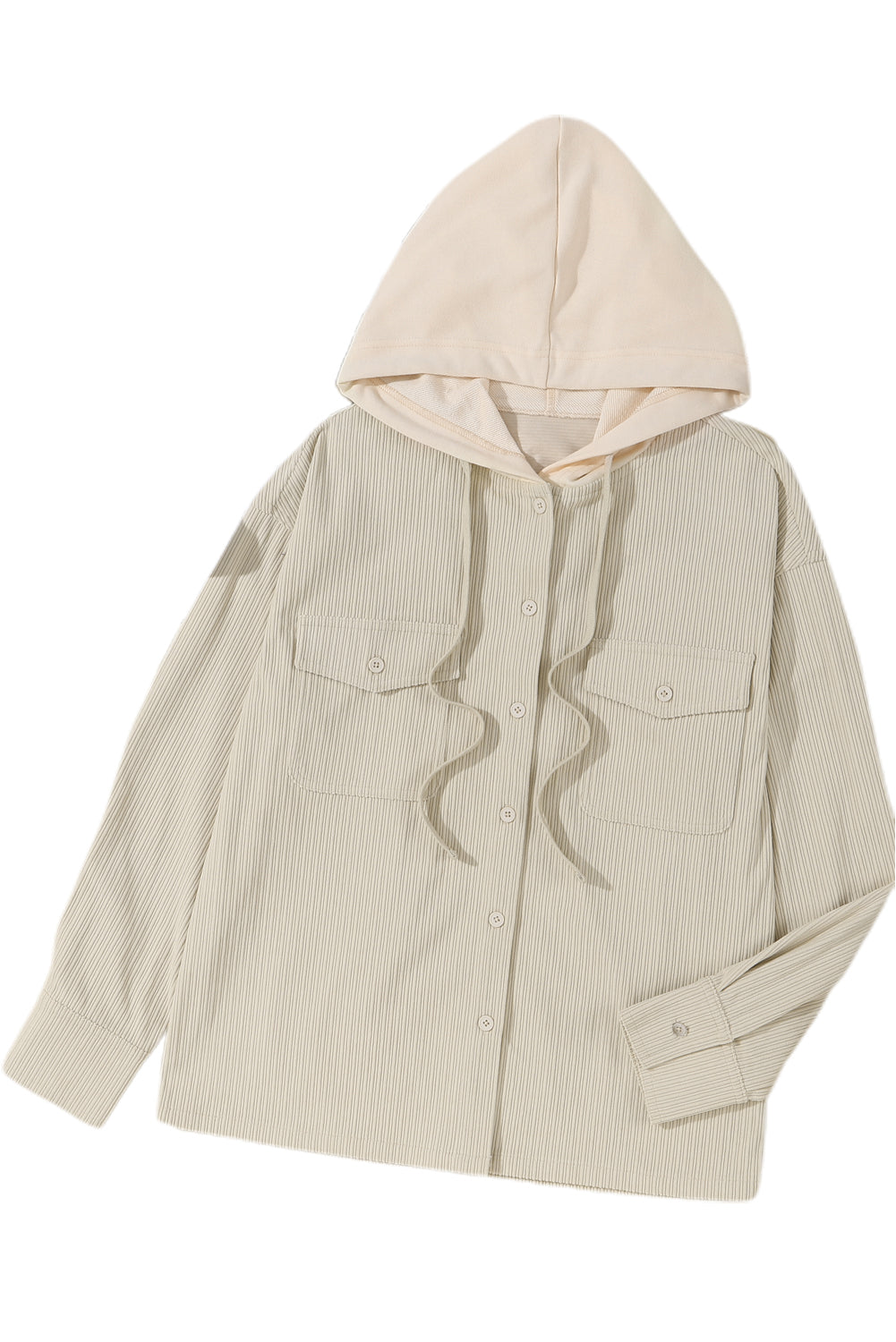 Parchment Drawstring Hooded Corduroy Shacket - Bellisima Clothing Collective