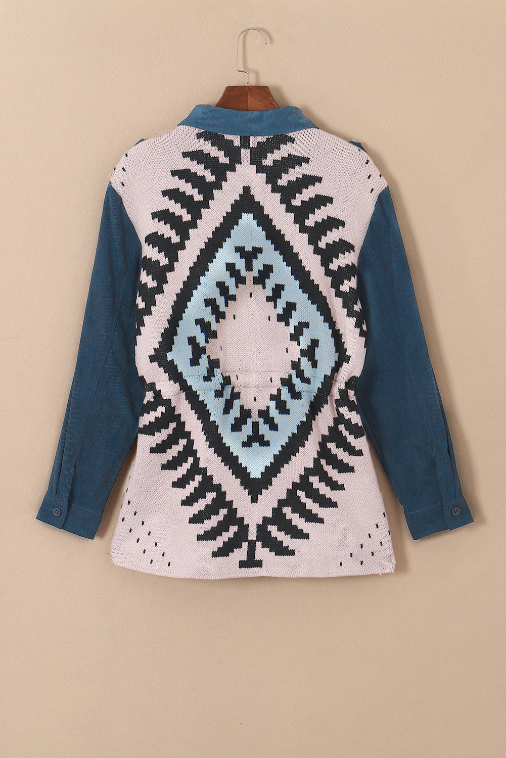 Blue Plus Size Corduroy Jacquard Knit Back Jacket - Bellisima Clothing Collective