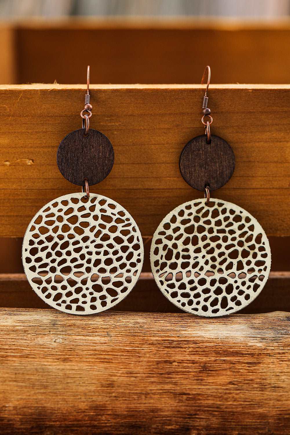 Black Hollow Out Bohemian Wooden Pendant Drop Earrings - Bellisima Clothing Collective