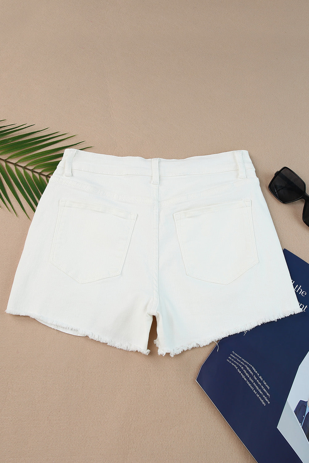 White Frayed Distressed Denim Shorts