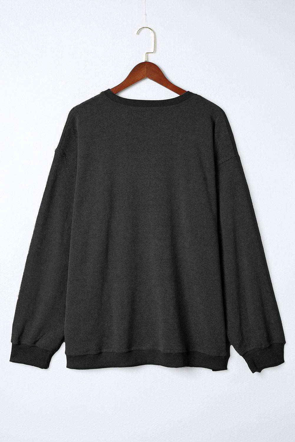 Black Plus Size Corded Round Neck Sweatshirt - Bellisima Clothing Collective