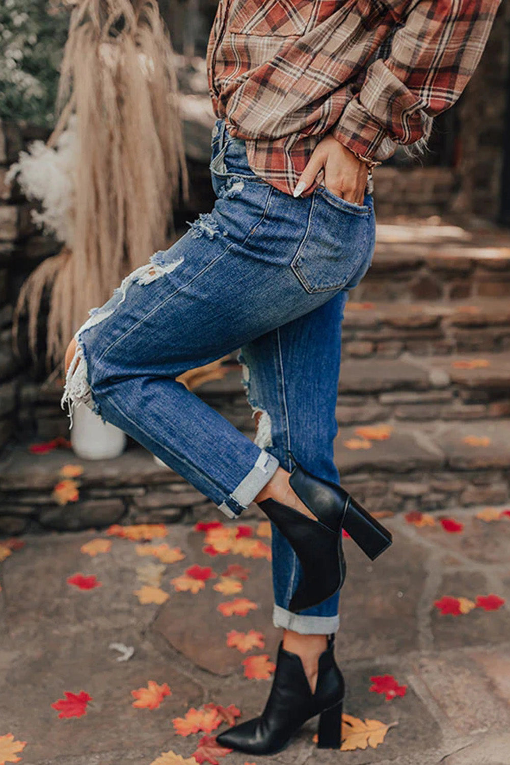 Blue Vintage Distressed Boyfriend Ripped Jeans - Bellisima Clothing Collective