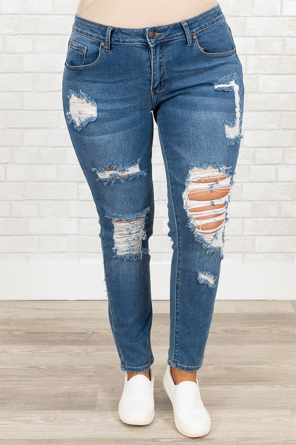 Blue Plus Size Distressed Ripped Skinny Jeans - Bellisima Clothing Collective