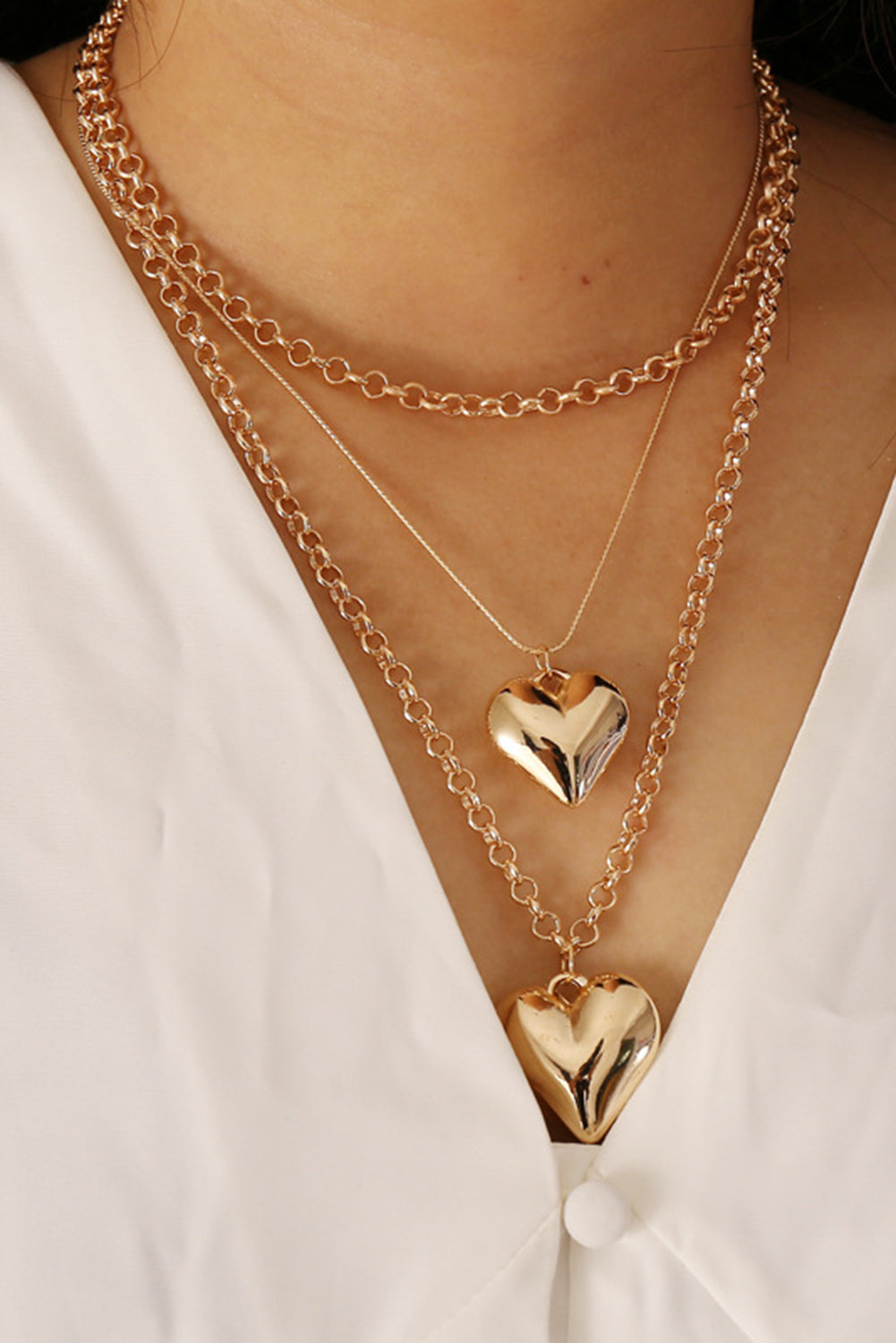 Gold Valentine Multi Layer Heart Shape Pendant Necklace - Bellisima Clothing Collective