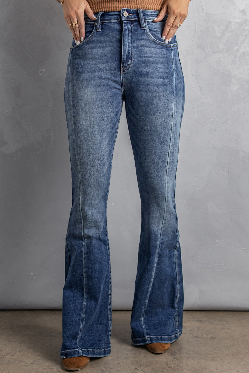 Blue Casual Pockets Chic High Waist Flare Jeans - Bellisima Clothing Collective