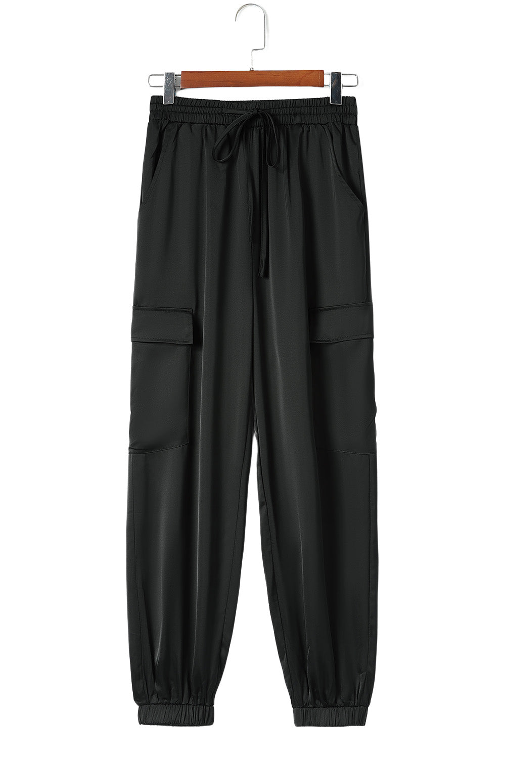 Black Satin Elastic Waist Pants - Bellisima Clothing Collective