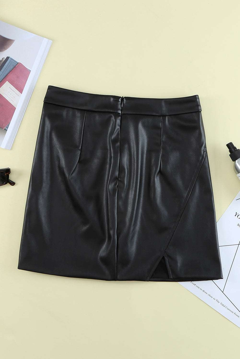 Black Back Zipper High Waisted Faux Leather Mini Skirt - Bellisima Clothing Collective