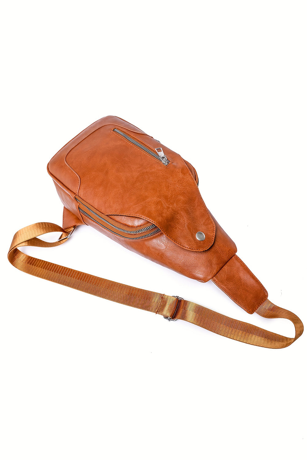 Chestnut Adjustable Straps Zipped Vegan Leather Sling Bag - Bellisima Clothing Collective