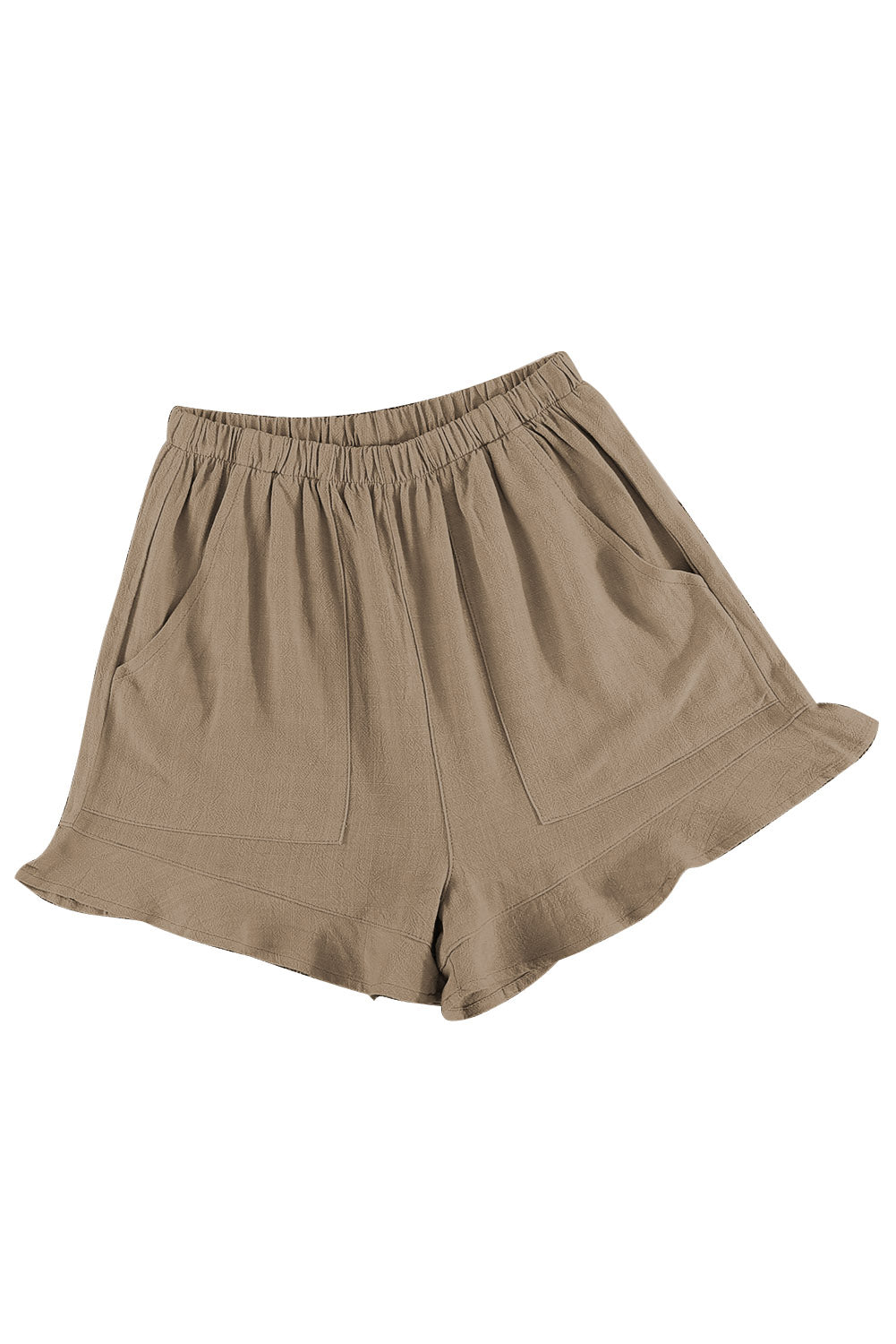 Khaki Casual Pocketed Ruffle High Waist Shorts - Bellisima Clothing Collective