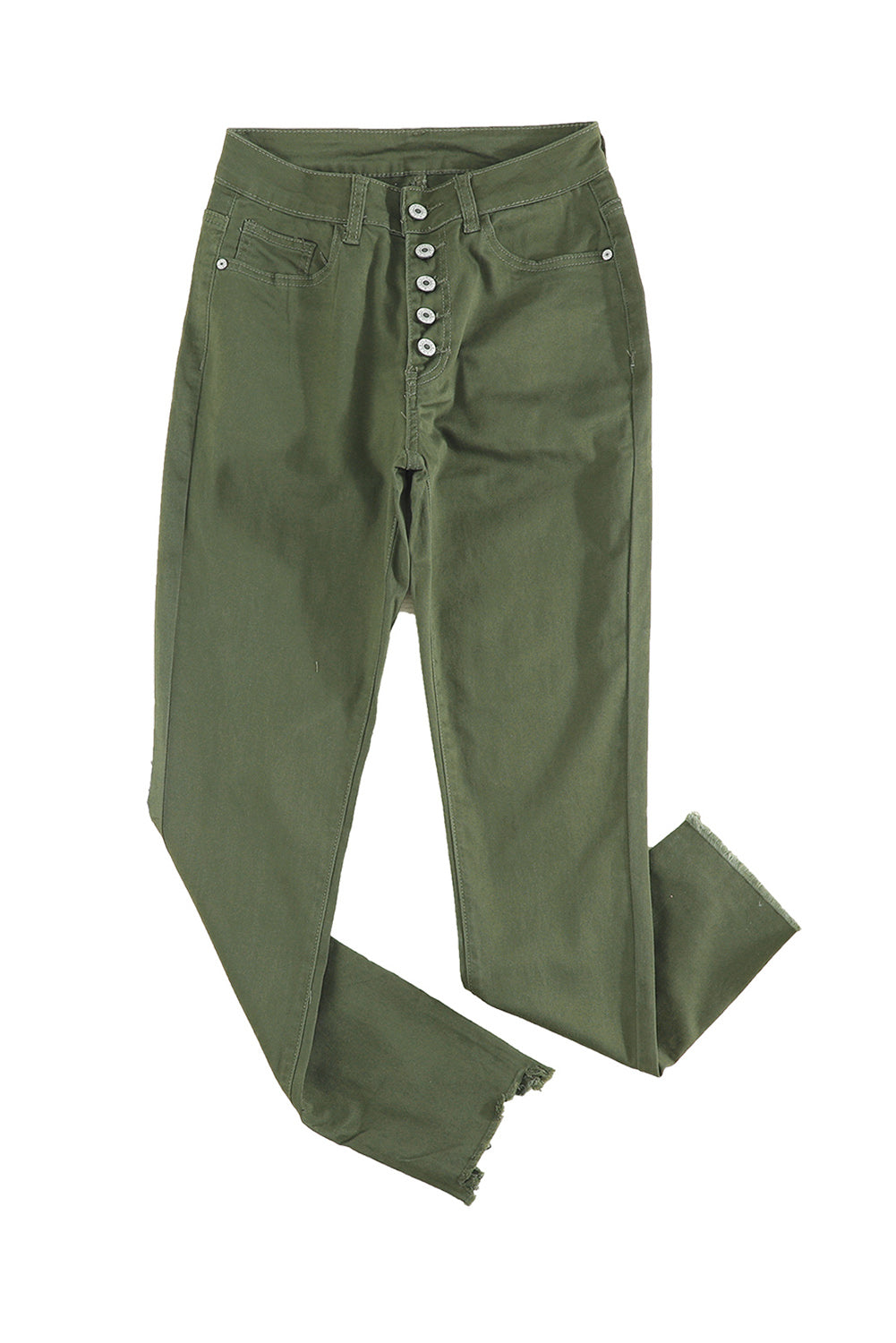 Green Frayed Raw Hem High Waist Denim Jeans - Bellisima Clothing Collective