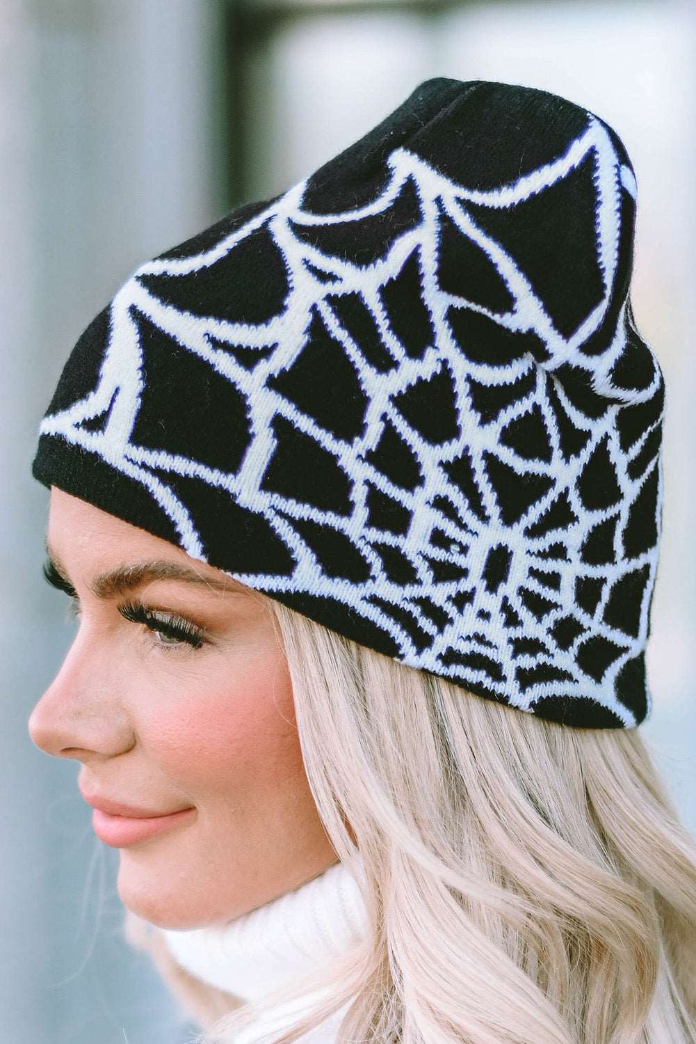 Black Spider Web Pattern Woolen Hat - Bellisima Clothing Collective