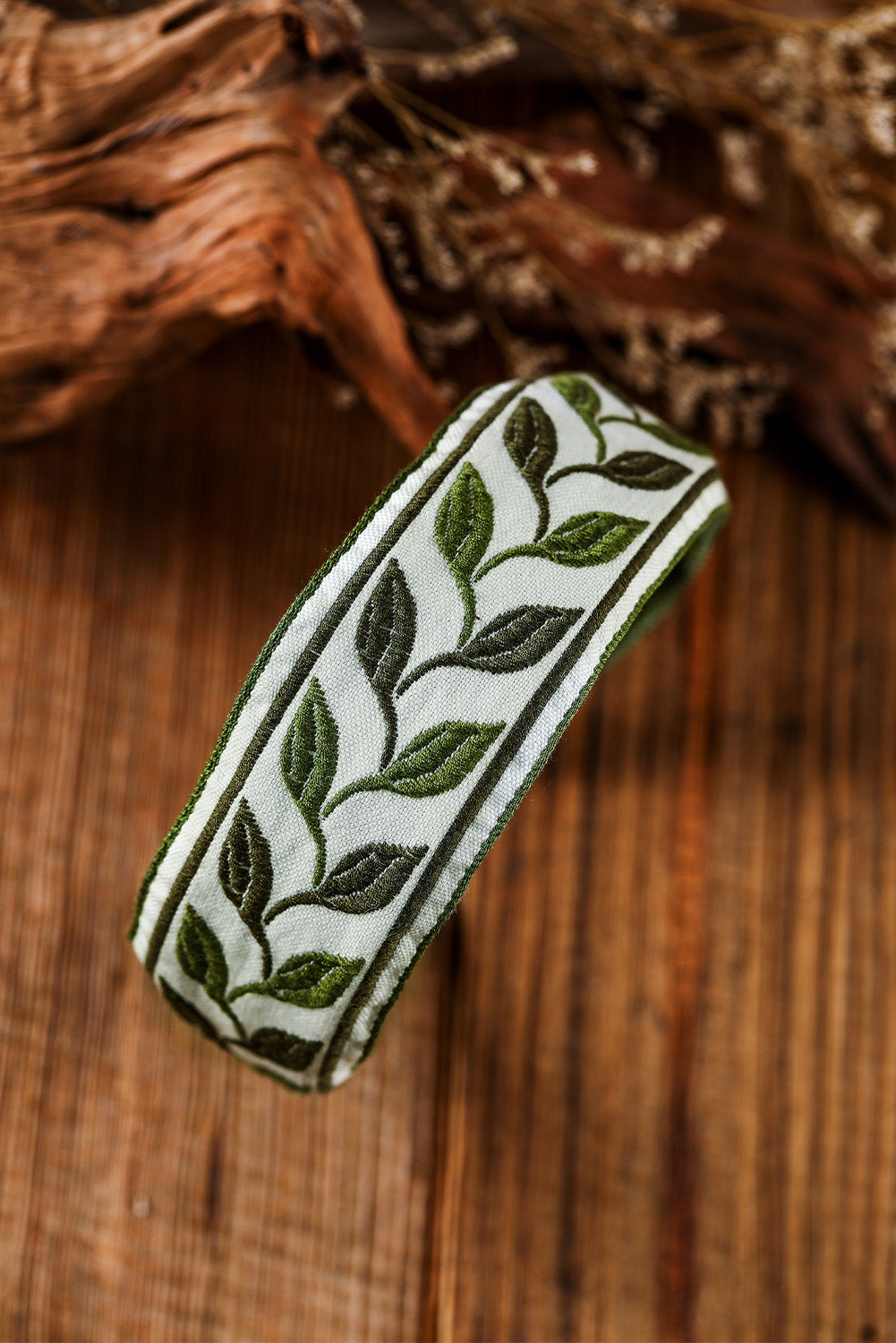 Grass Green Leafy Embroidered Wide Headband - Bellisima Clothing Collective