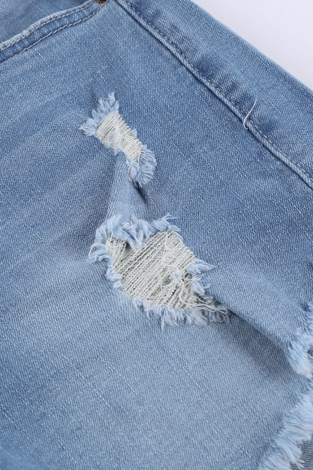 Light Blue Casual Frayed Hem Denim Shorts