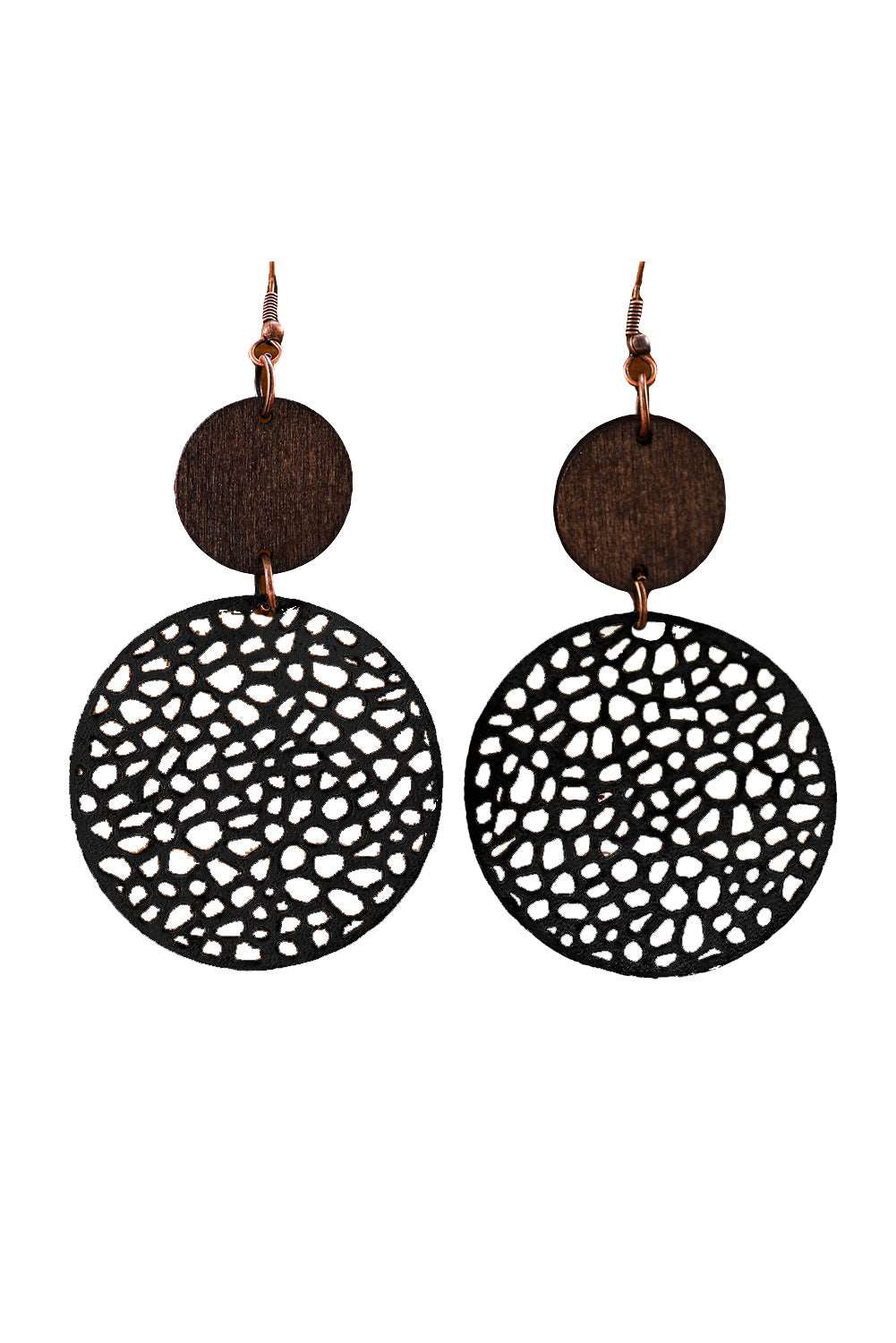 Black Hollow Out Bohemian Wooden Pendant Drop Earrings - Bellisima Clothing Collective