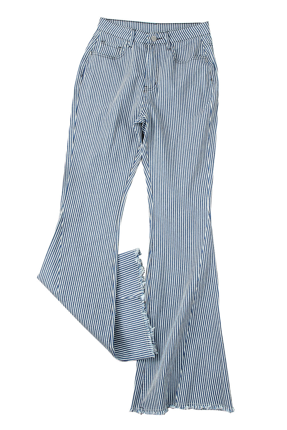 Light Blue Striped Mid Rise Bell Bottoms - Bellisima Clothing Collective