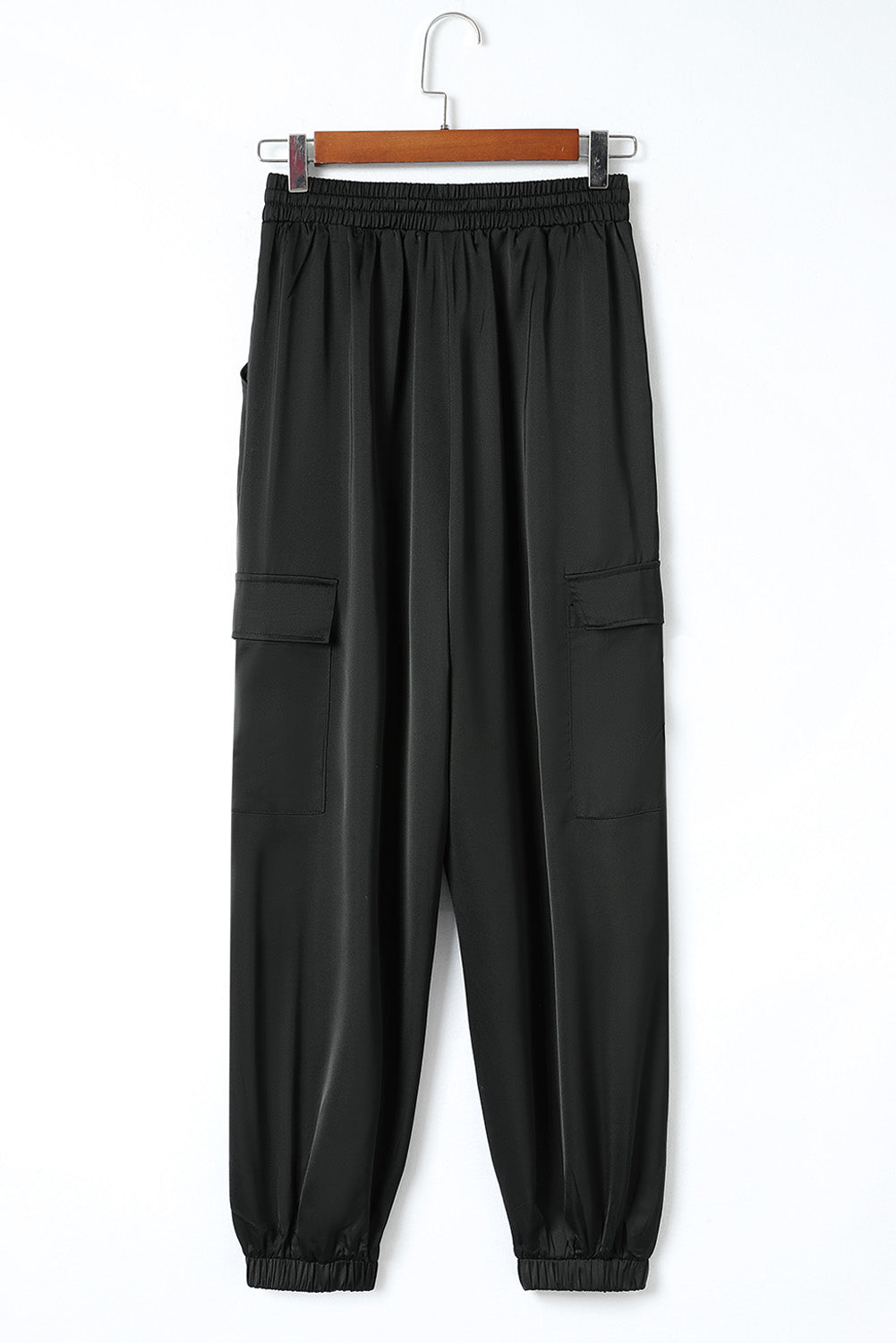 Black Satin Elastic Waist Pants - Bellisima Clothing Collective