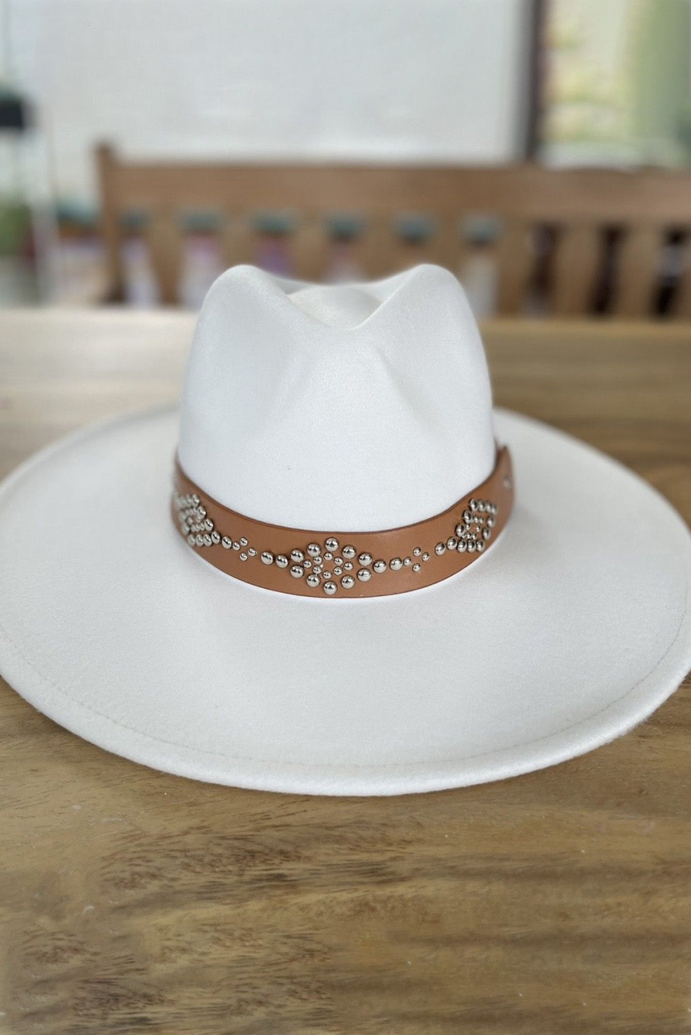 White Studded Detail Wide Brim Panama Hat - Bellisima Clothing Collective