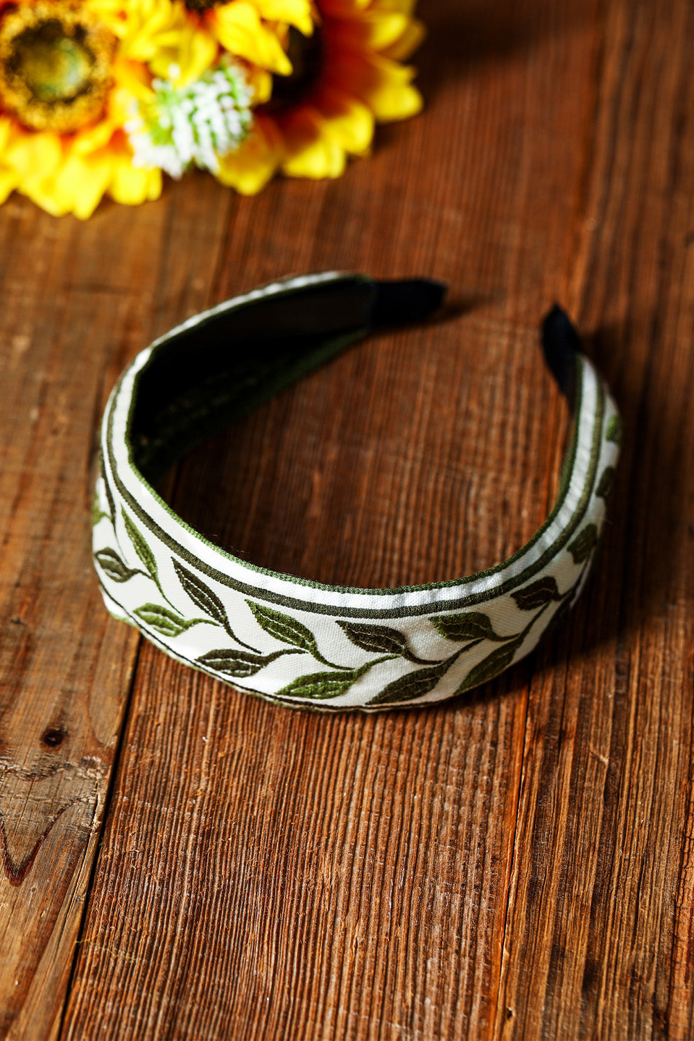 Grass Green Leafy Embroidered Wide Headband - Bellisima Clothing Collective