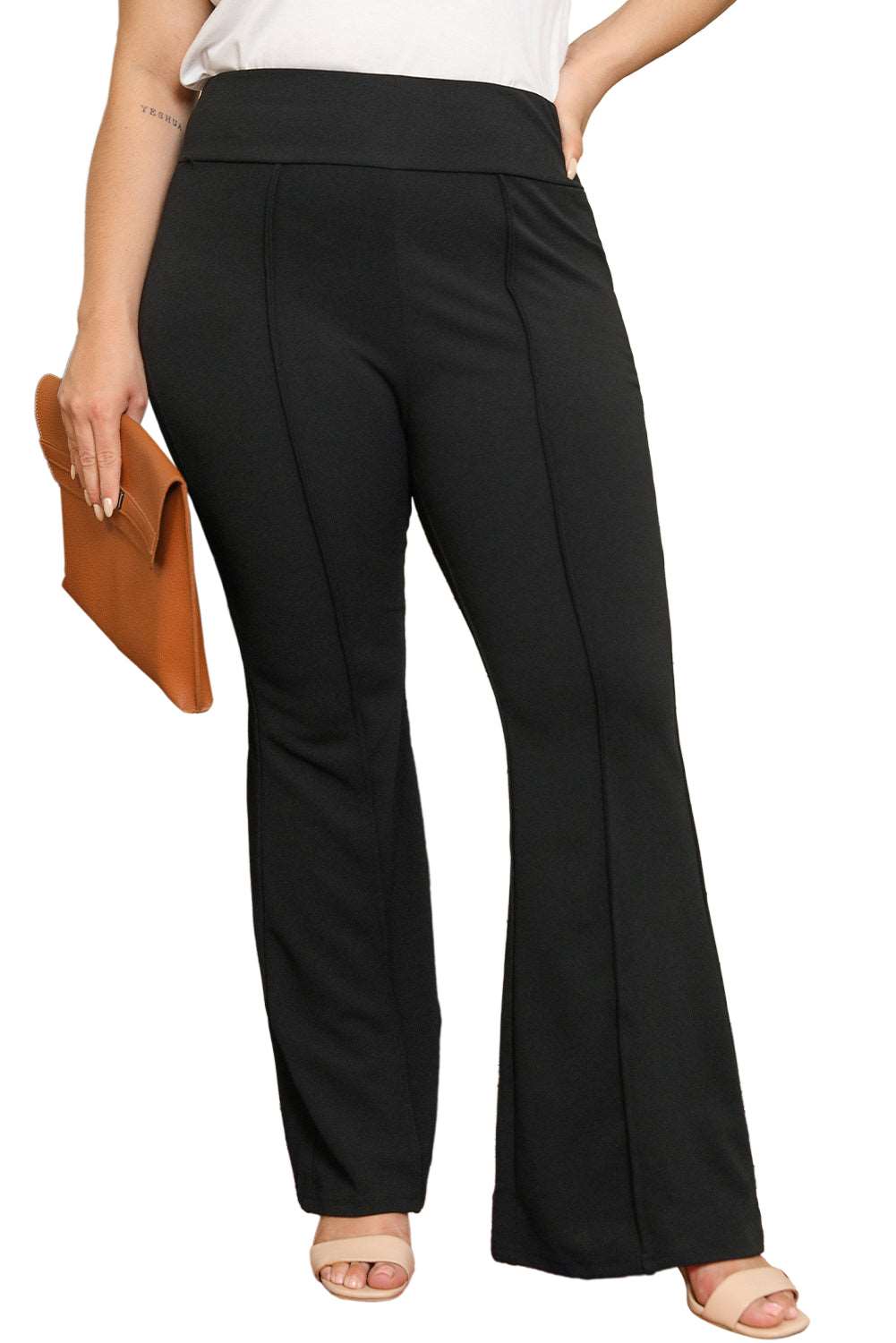 Black Exposed Seam Straight Leg Plus Size Pants - Bellisima Clothing Collective