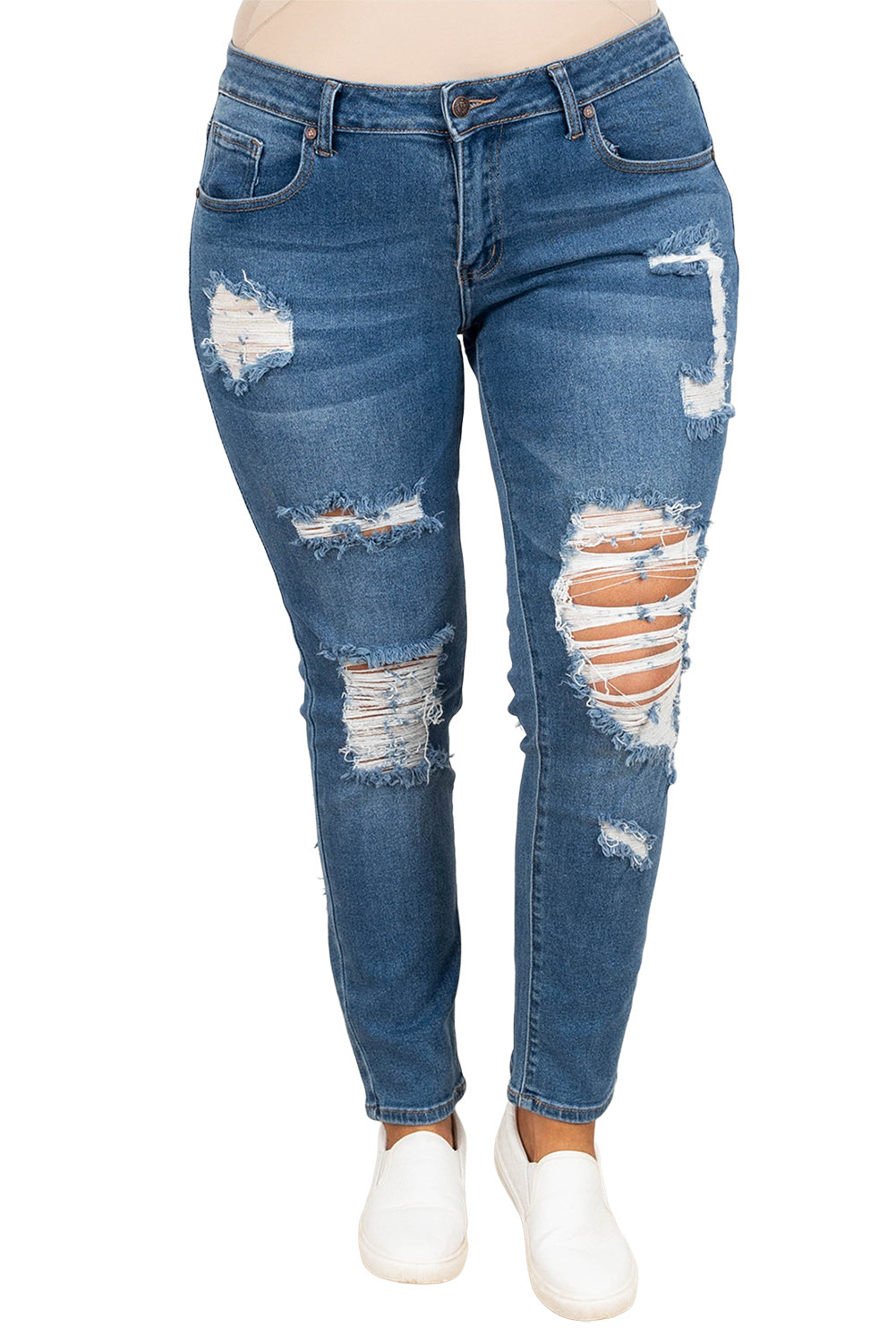 Blue Plus Size Distressed Ripped Skinny Jeans - Bellisima Clothing Collective