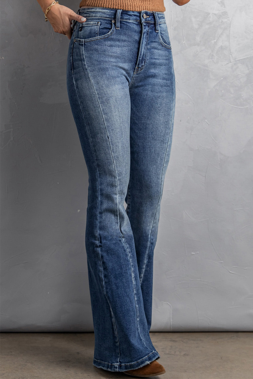 Blue Casual Pockets Chic High Waist Flare Jeans - Bellisima Clothing Collective