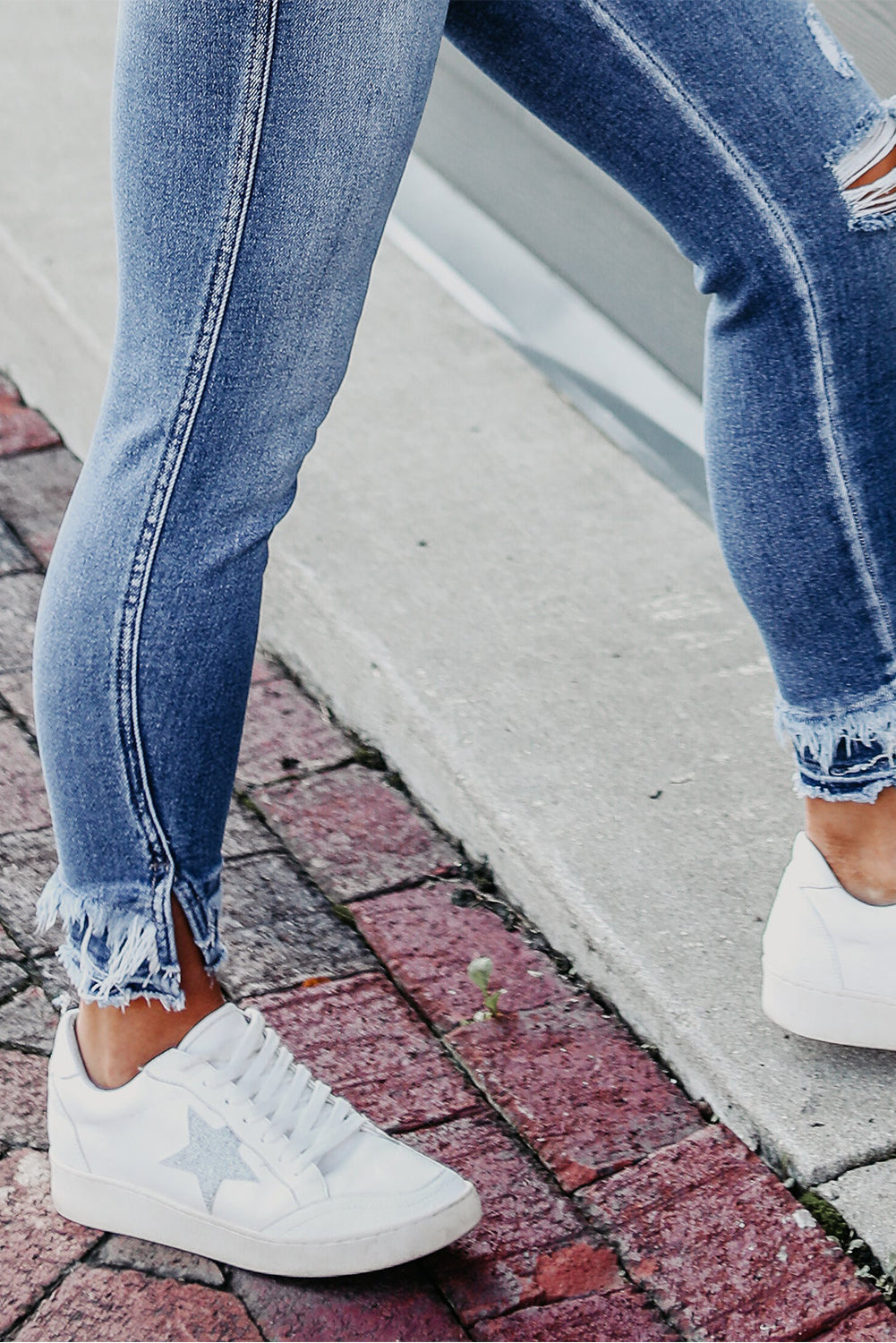 Light Blue Ripped Ankle Skinny Jeans - Bellisima Clothing Collective