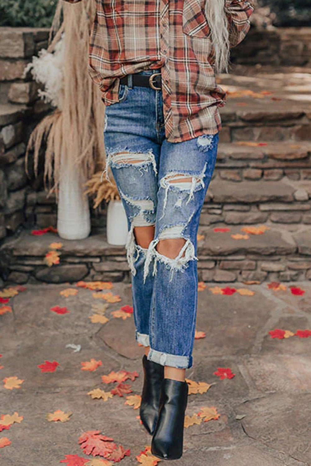 Blue Vintage Distressed Boyfriend Ripped Jeans - Bellisima Clothing Collective