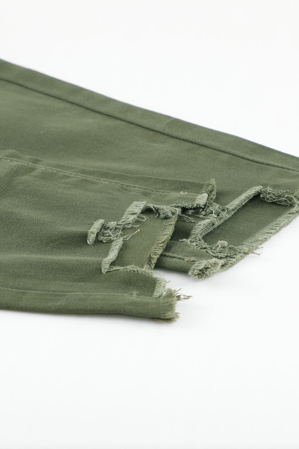 Green Frayed Raw Hem High Waist Denim Jeans - Bellisima Clothing Collective