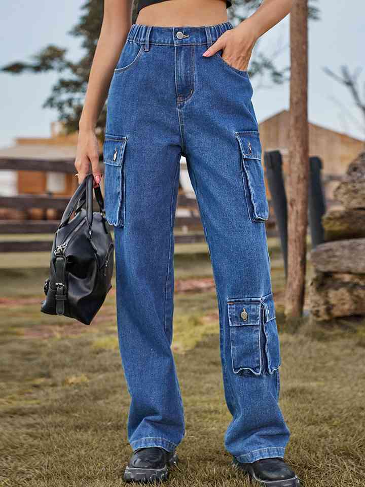 Straight Leg Cargo Jeans - Bellisima Clothing Collective