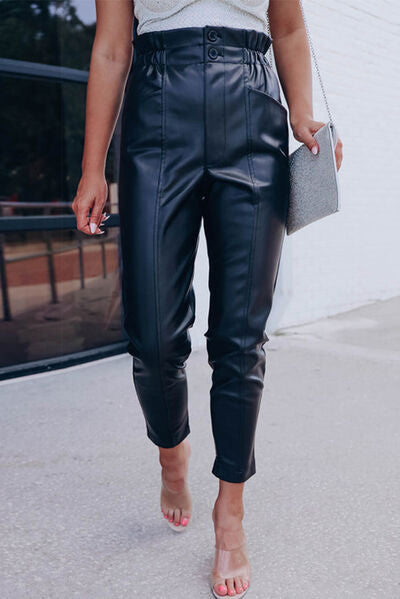 High Waist Vegan Leather Cropped Pants - Bellisima Clothing Collective