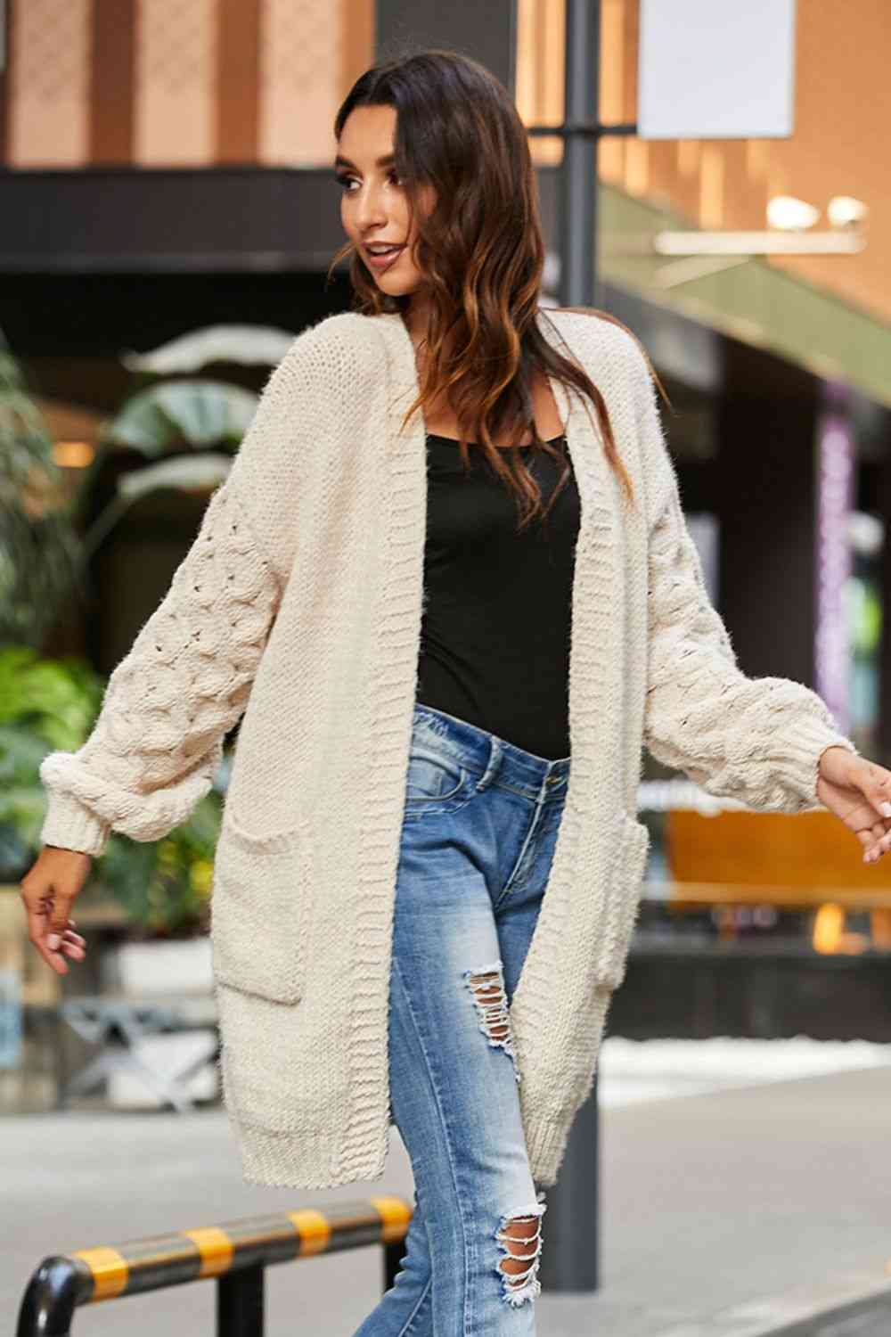 Open Front Ribbed Trim Duster Cardigan - Bellisima Clothing Collective