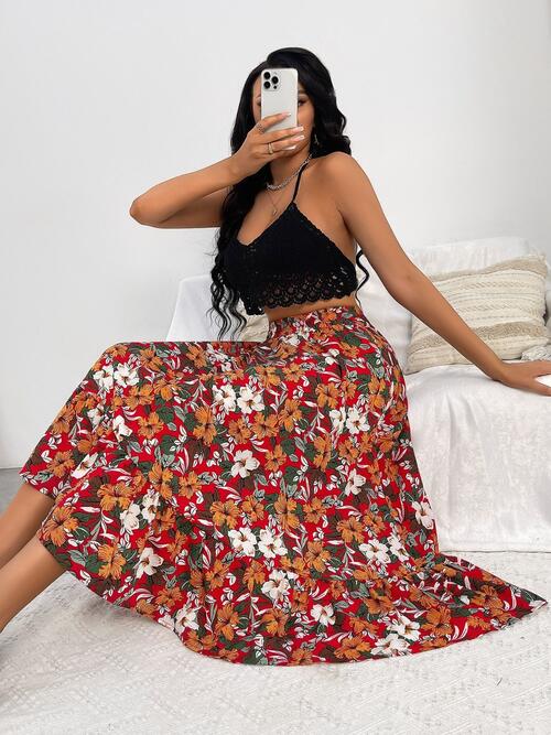 Floral Ruffle Hem Midi Skirt - Bellisima Clothing Collective