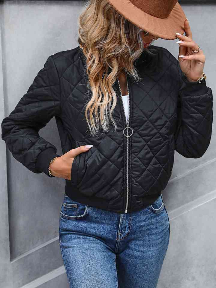 Zip-Up Bomber Jacket with Pockets - Bellisima Clothing Collective