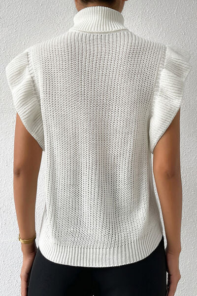 Cable-Knit Turtleneck Cap Sleeve Sweater - Bellisima Clothing Collective