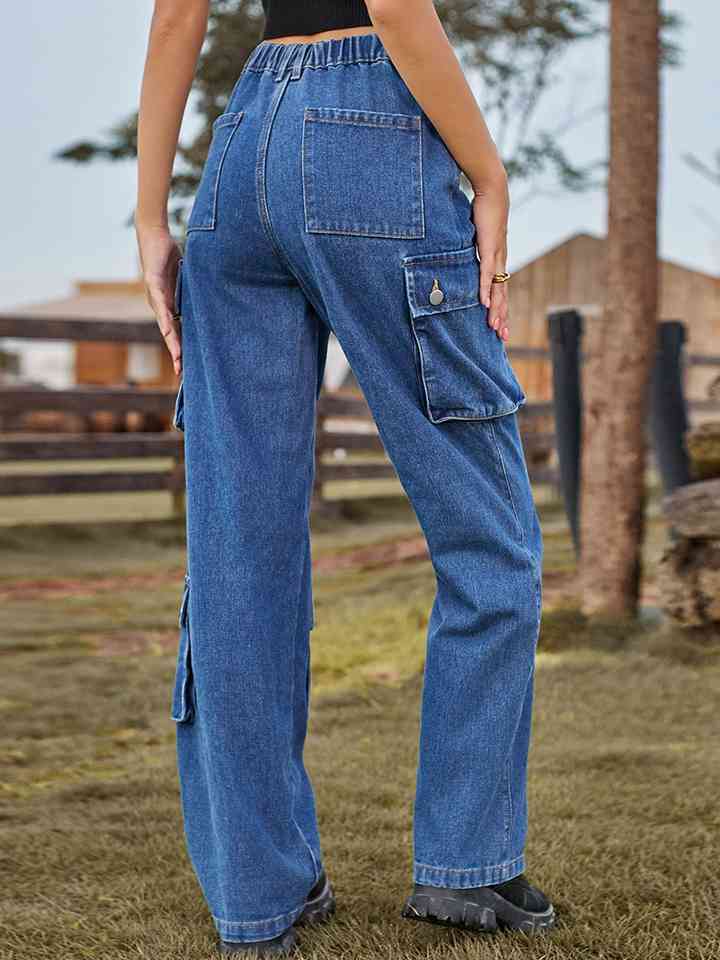 Straight Leg Cargo Jeans - Bellisima Clothing Collective