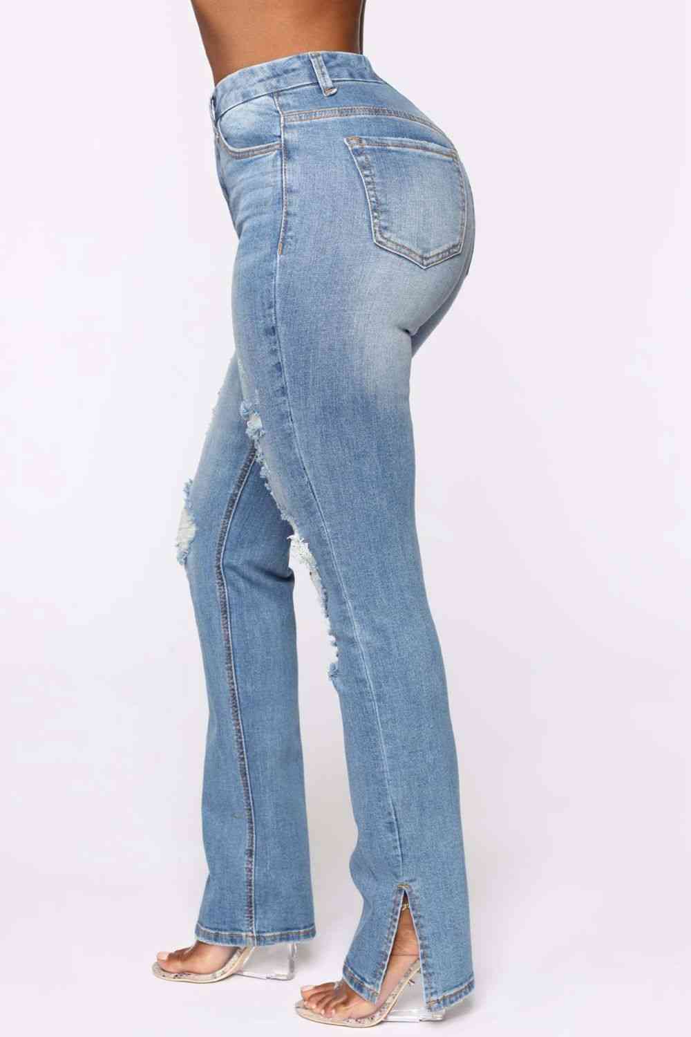 Distressed Slit Ankle Jeans - Bellisima Clothing Collective