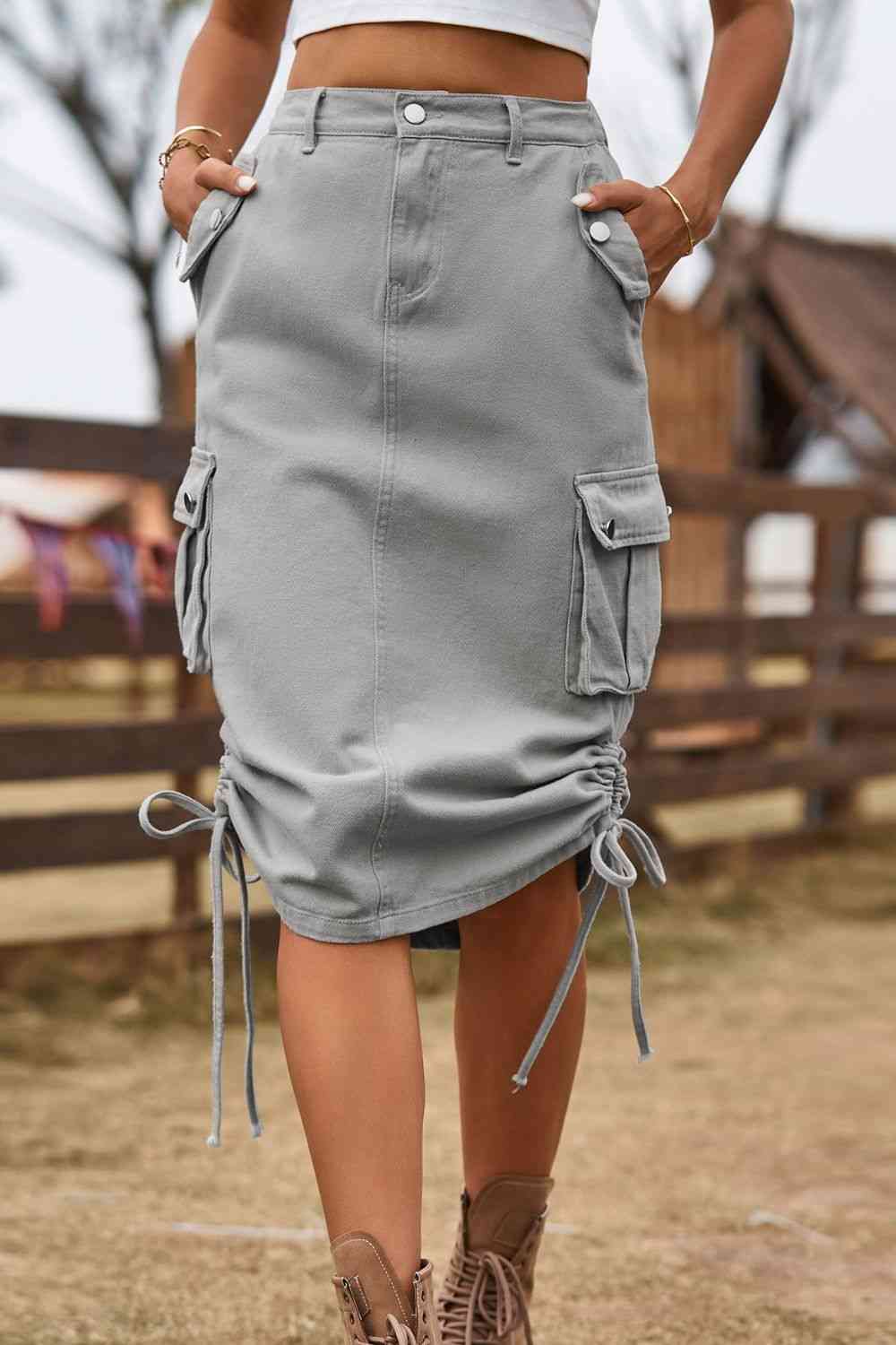 Drawstring Denim Cargo Skirt - Bellisima Clothing Collective