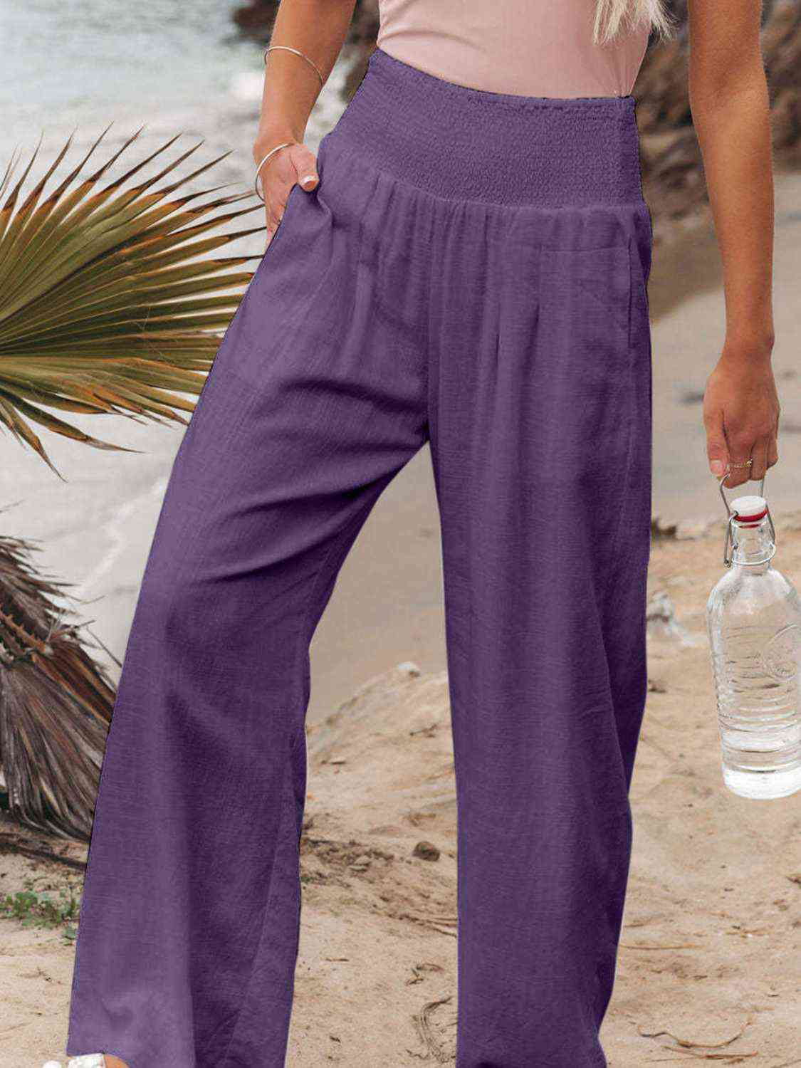 Full Size Smocked Waist Wide Leg Pants - Bellisima Clothing Collective