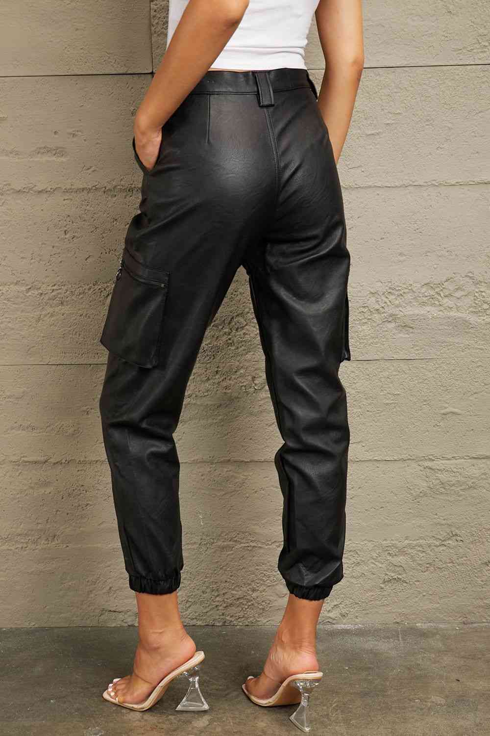 High Rise Leather Joggers by Kancan - Bellisima Clothing Collective