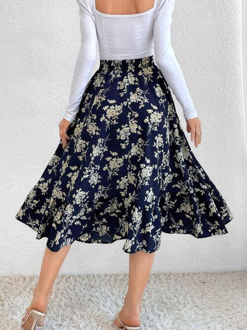 Floral Ruffle Hem Midi Skirt - Bellisima Clothing Collective